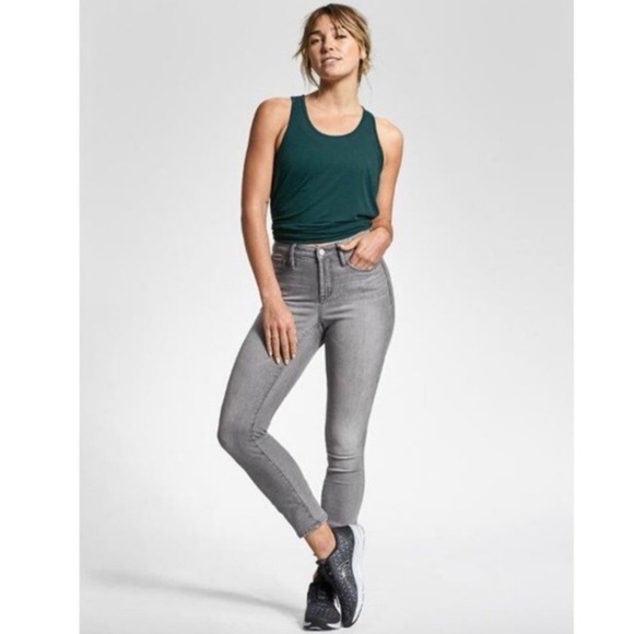 Athleta High Rise Sculptek Gray Stretch Jean raw frayed hem. Not shown - Picture 1 of 16